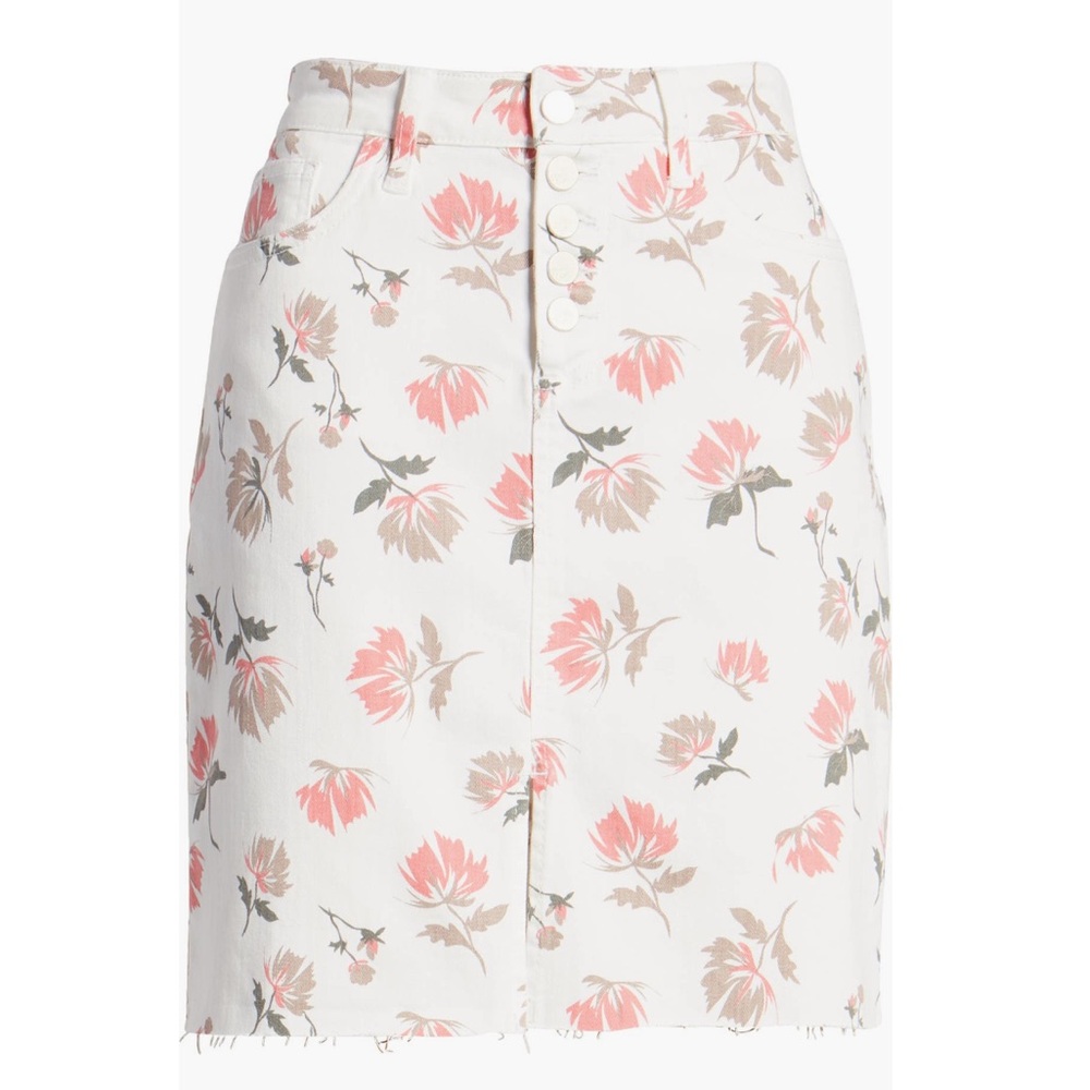Wash Lab Denim White & Pink Botanical Floral Print Button Fly Skirt-Sz 30/10 NWT